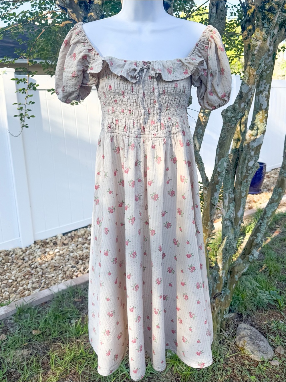 R. Vivimos Cottagecore Floral Puff Sleeve Smocked Midi Dress XL
